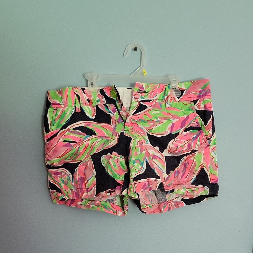 Lilly Pulitzer Vibrant Pink and Green Leaf Shorts